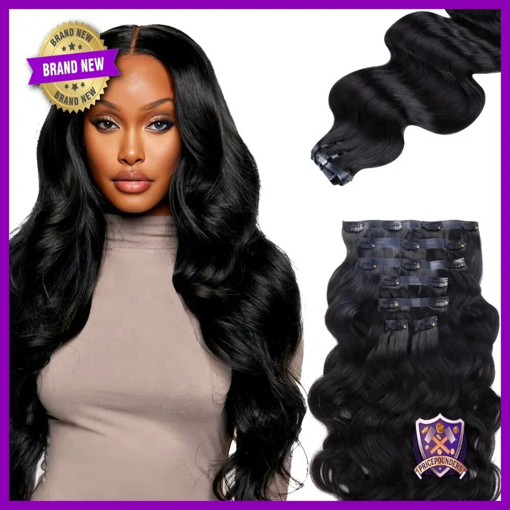 14 Inch Human Hair Clip In Extensions, Body Wave, 110g, 7pcs